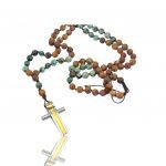 Rosary necklace with unakite and steel cross (code KT2313)